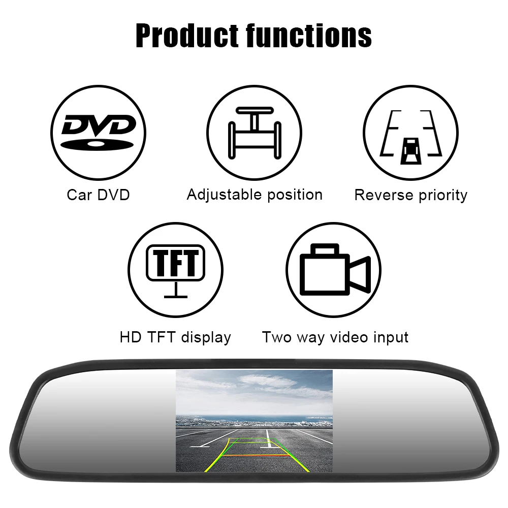 

4.3 Inch Rearview Universal HD Video Auto Parking Monitor TFT LCD Color Monitor Car Rearview Mirror Display