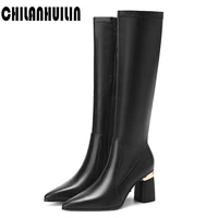 fashion style autumn winter boots elastic microfiberleather shoes woman knee high boots high heels black long riding high boots