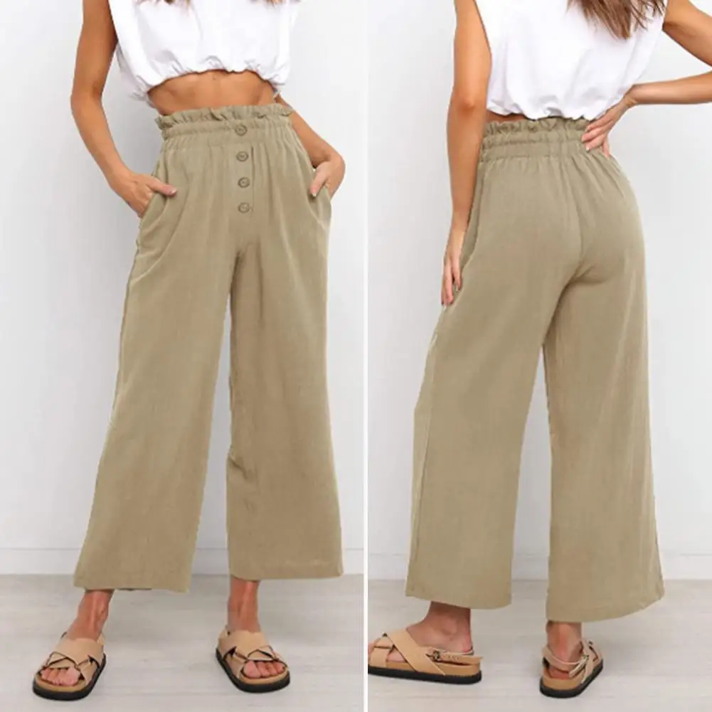 

Comfortable Popular Women Summer Solid Color Casual Pants Comfy Straight Pants High Waist Female Clothes