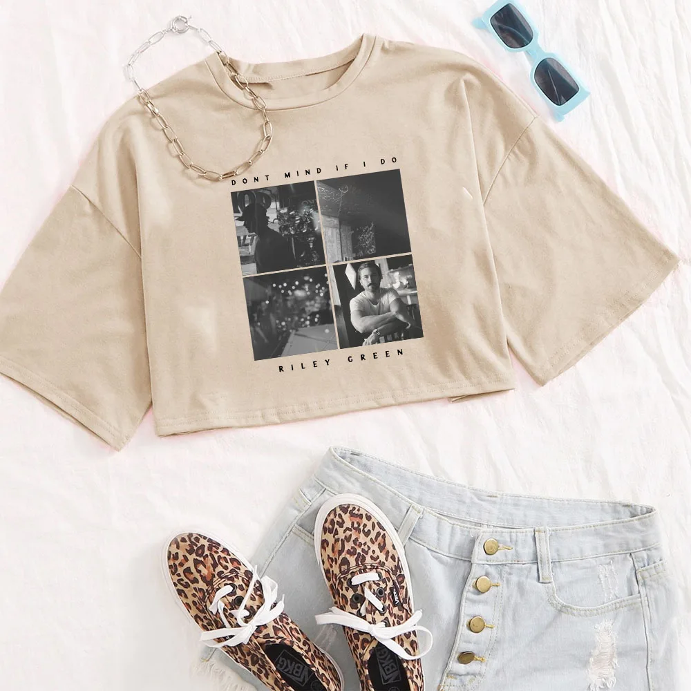 Riley Green Don't Mind If I Do Tour Рубашка Женские укороченные топы с круглым вырезом и