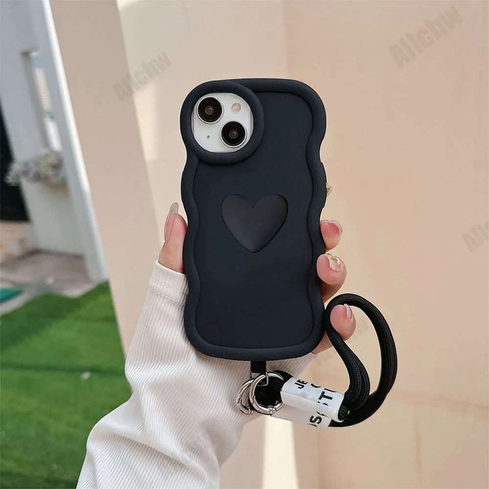 On Huawei Magic 5 6 Lite 9X Y9S Honor X6 X7 X8 X6A X7A X8A X9A X7B X8B X9B 90 With Lanyard 3D Love Heart Wavy Silicone Case