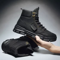 2022 new men boots pu leather waterproof lace up military boots men winter ankle lightweight shoes men winter casual non slip