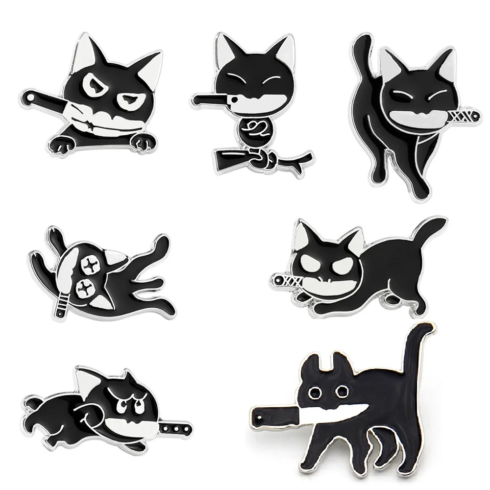 

Модная брошь с изображением мультяшного черного кота, простой поп-эмалированный значок, забавная Модная бижутерия, значки на лацкан, броши ...