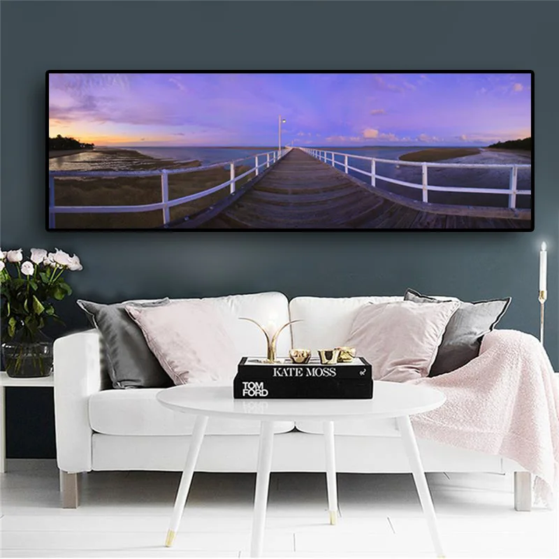 

Деревянный мост, пейзаж, закат, облака, холст, искусство скандинавского моря, Настенная картина для гостиной, детской комнаты