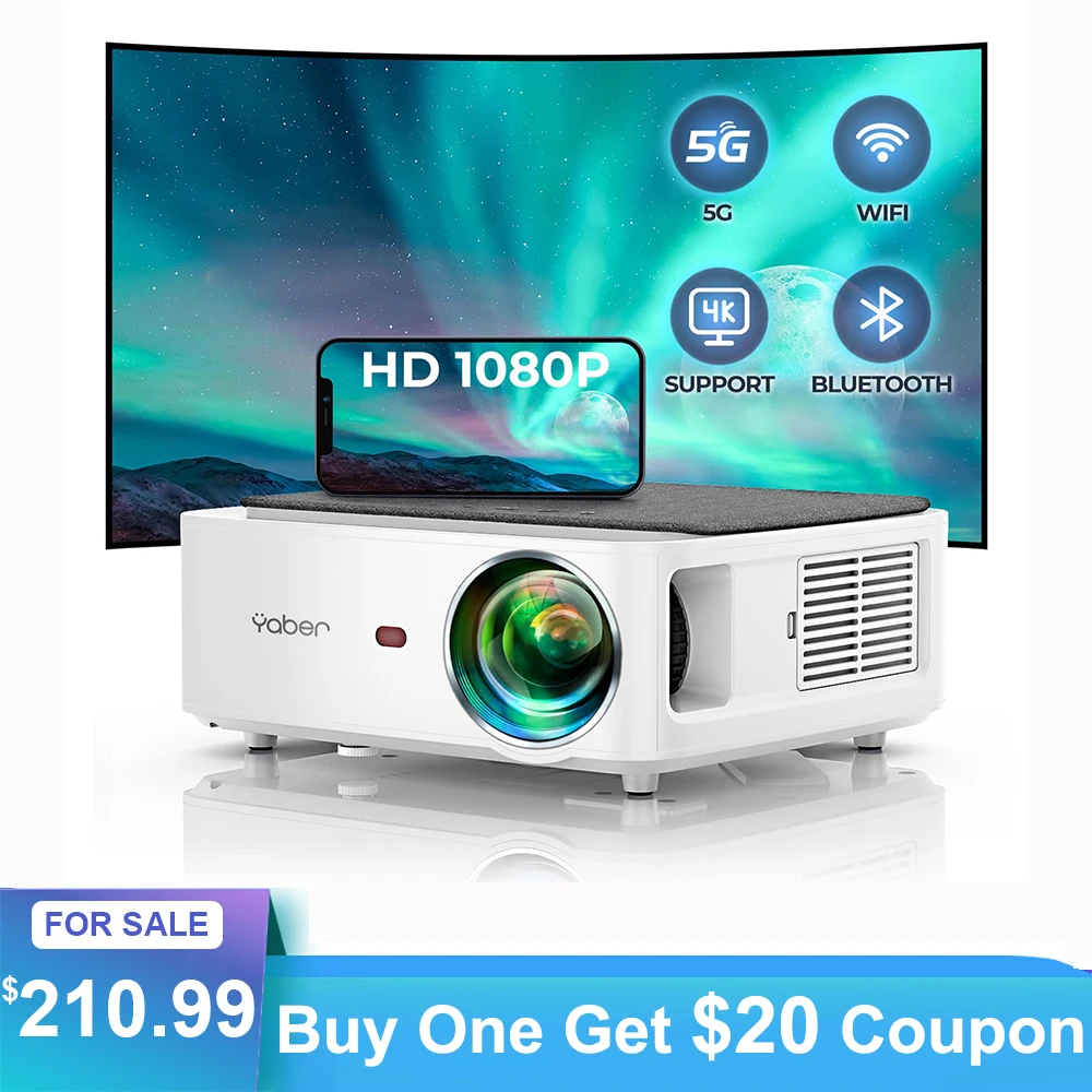 

YABER V6 5G WiFi Bluetooth Projector Full HD Native 1080P Support 4K Projectors 4P/4D Keystone Home&Outdoor Video Projector