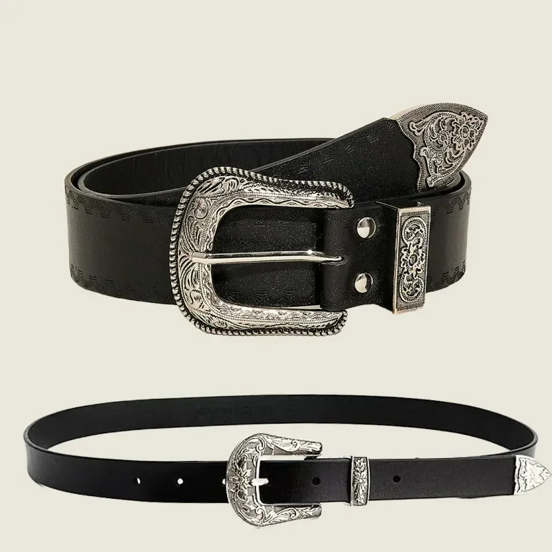 Винтажный резной ремень с металлической пряжкой