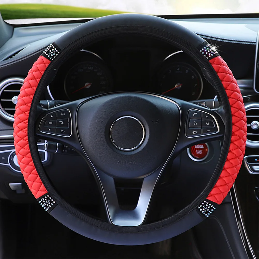 Universal 37-38cm Bling Bling Car Steering Wheel Cover Crystal PU Auto Interior Steering-Cover Car-styling Without Inner Ring