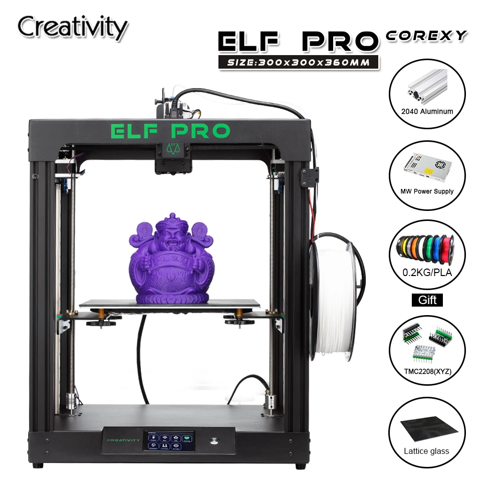 

Creativity Latest FDM Corexy 3d Printer Kit ELFPRO Large Area Print Size TMC2208 driver support BLTOUCH hot bed leveling
