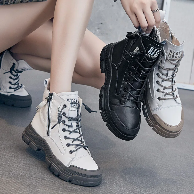

Женские ботинки из натуральной кожи, Осень-зима 2022, брендовые Модные ботильоны на толстой подошве, женские высокие ботинки с высоким берцем