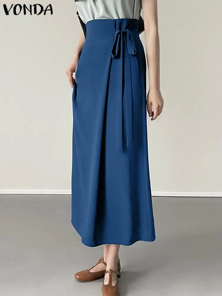 

Женские модные юбки 2023 VONDA, элегантная однотонная трапециевидная юбка, модная плиссированная длинная юбка макси с поясом на талии, женские ю...