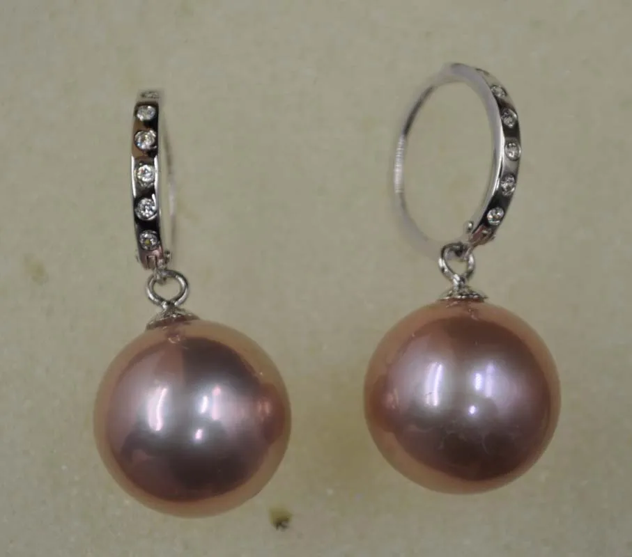 

AAA GORGEOUS Circle Strling silver Hook 13mm round rare purple pearl earring dangle