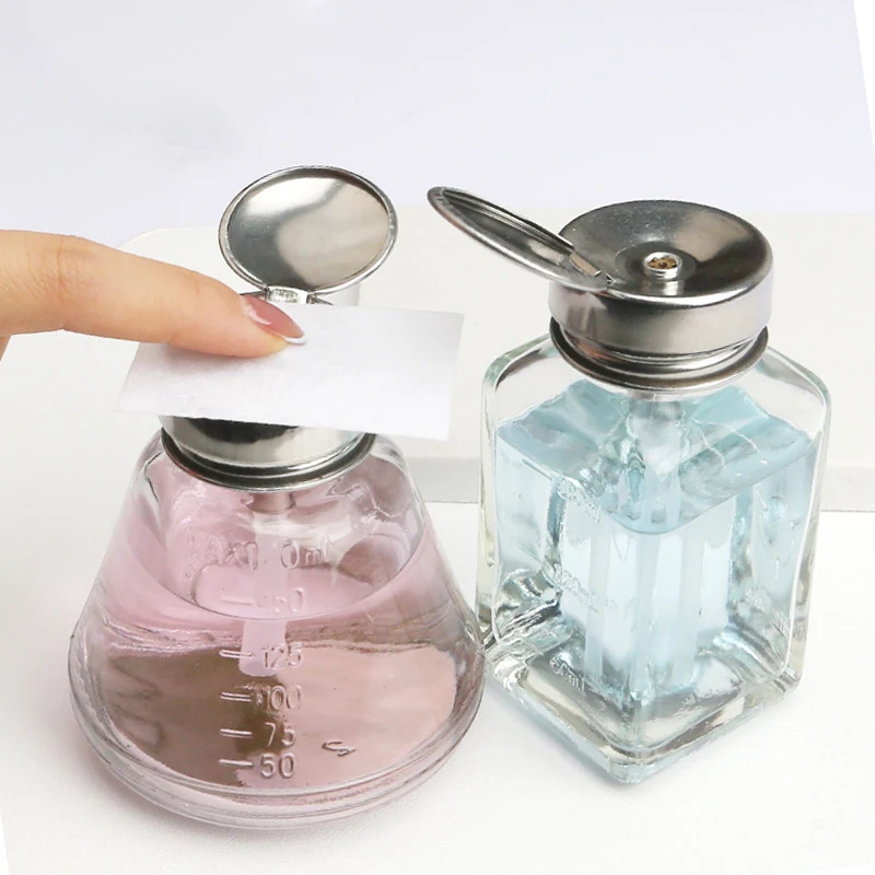 Push Down Glass Empty Pump Dispenser For Nail Polish Alcohol Makeup Remover Clear Refillable Bottle Liquid Cleanser Storage