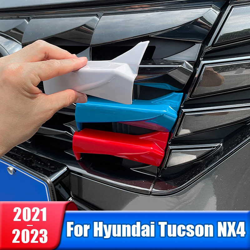 

3pcs 3D Car Front Grilles Trim Sport Strips Cover Stickers For Hyundai Tucson NX4 2021 2022 2023 Hybrid N Line Accessories