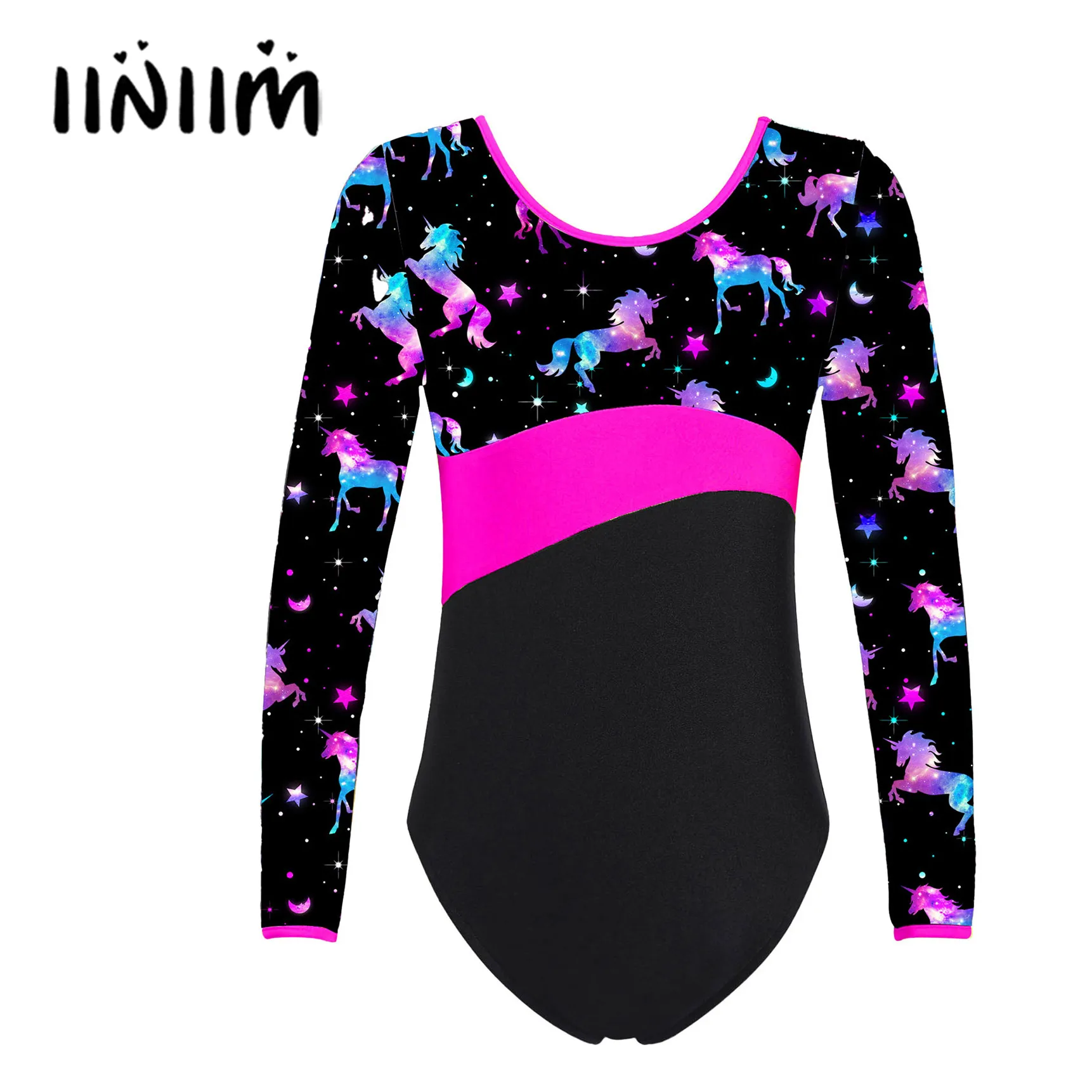 

Kids Girls Gymnastics Exercises Dance Wear Long Sleeves Stars Print Modern Ballet Costume Pilates Ballet Dance Leotard Bodysuit