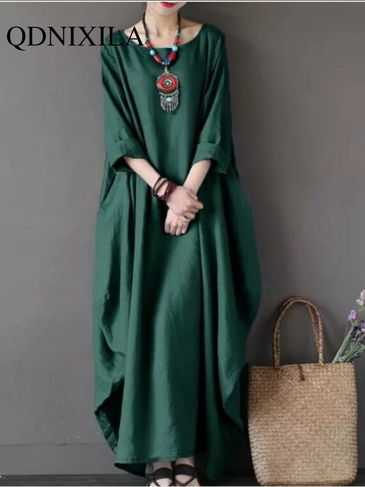 

Платье женское свободное из хлопка и льна, элегантный сарафан в стиле оверсайз, на лето, 2022