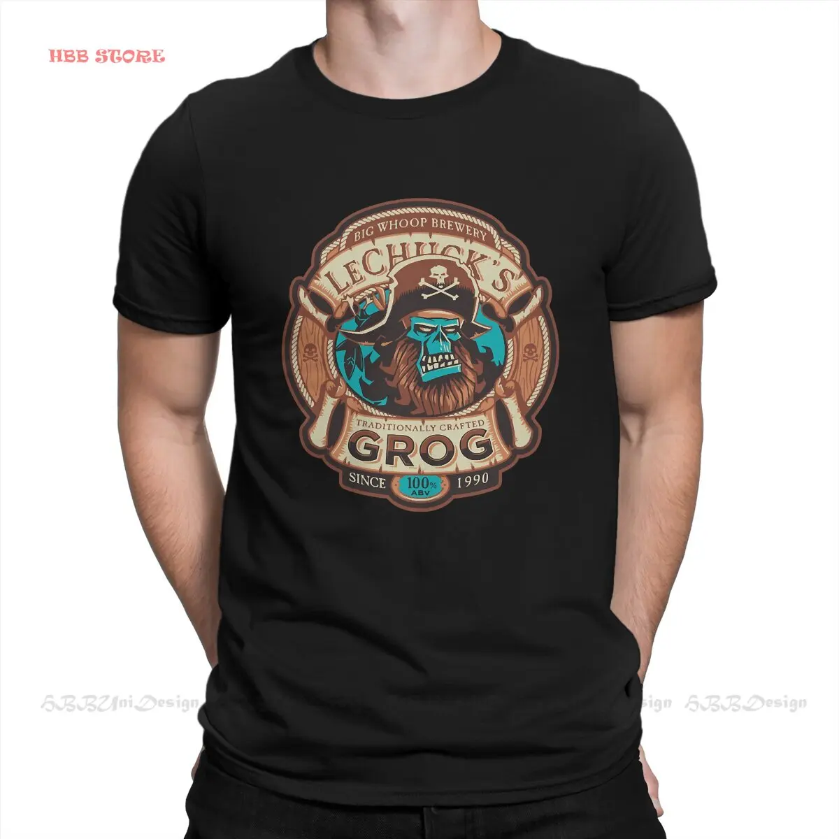 Grog Craft Beer Round Collar TShirt Monkey IslandLeChuck Elaine Guybrush Fabric T Shirt Man's Clothes Individuality Hot Sale