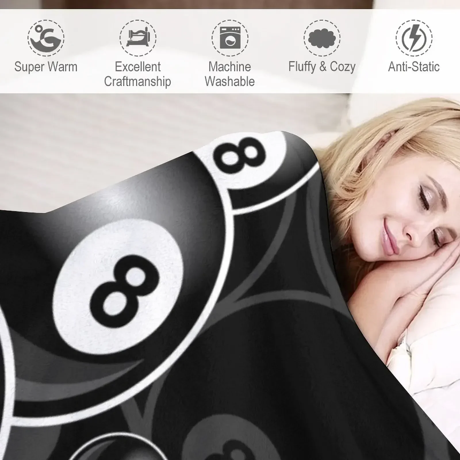 Бильярдное черное 8-мячевое черно-белое покрывало для дивана манги