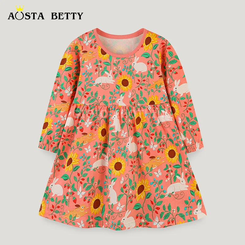 

Новинка осеннее хлопковое платье для девочек с принтом подсолнухов детское платье с круглым вырезом милое платье принцессы для девочек