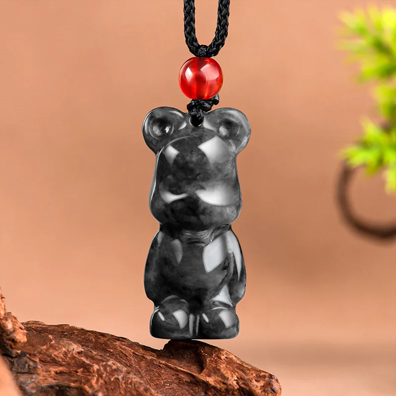 

Jiale/Natural Jade Burmese Black-bone Chicken Species/Bear Emerald Necklace Pendant Fine Jewelry Women Accessories Couple Gift