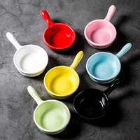 1pc ceramic sauce dish with handle solid color dipping plate snack dish seasoning sauce container ceramics porcelain dishes