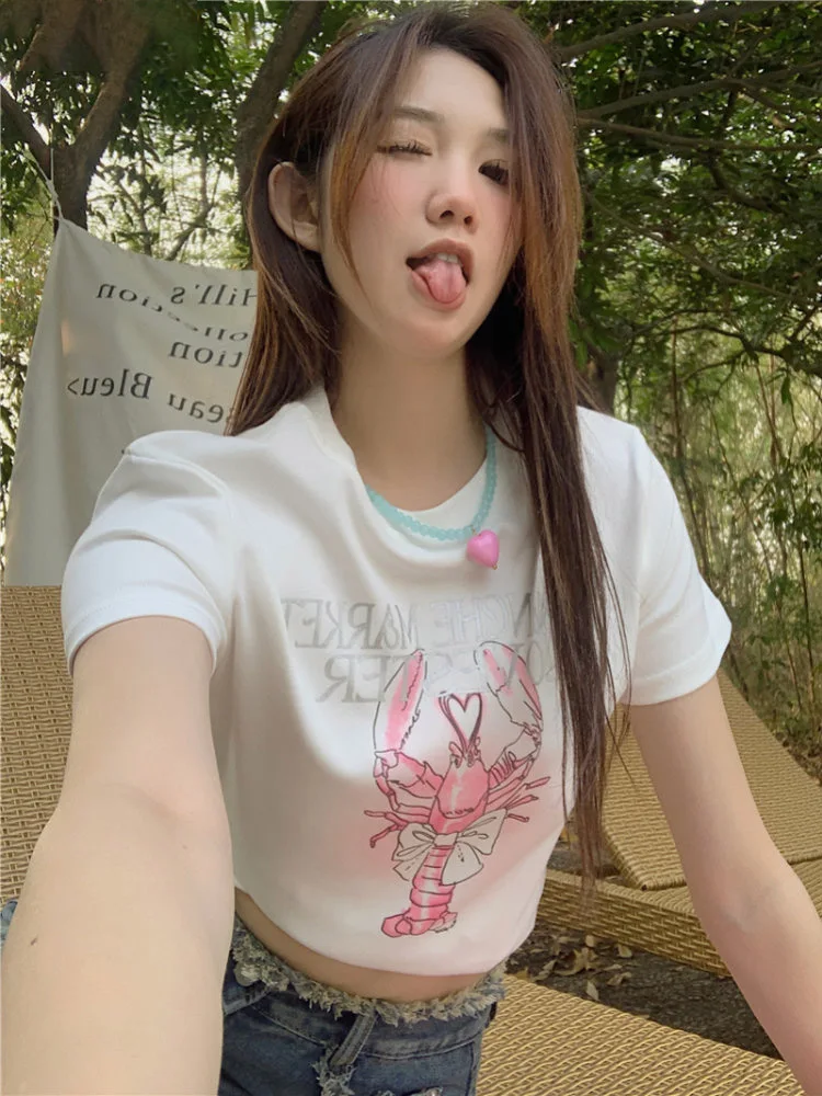 

Футболка женская с бантом и принтом, уникальный приталенный уличный топ в стиле гранж, Сказочная одежда в стиле Харадзюку, на лето, Y2k