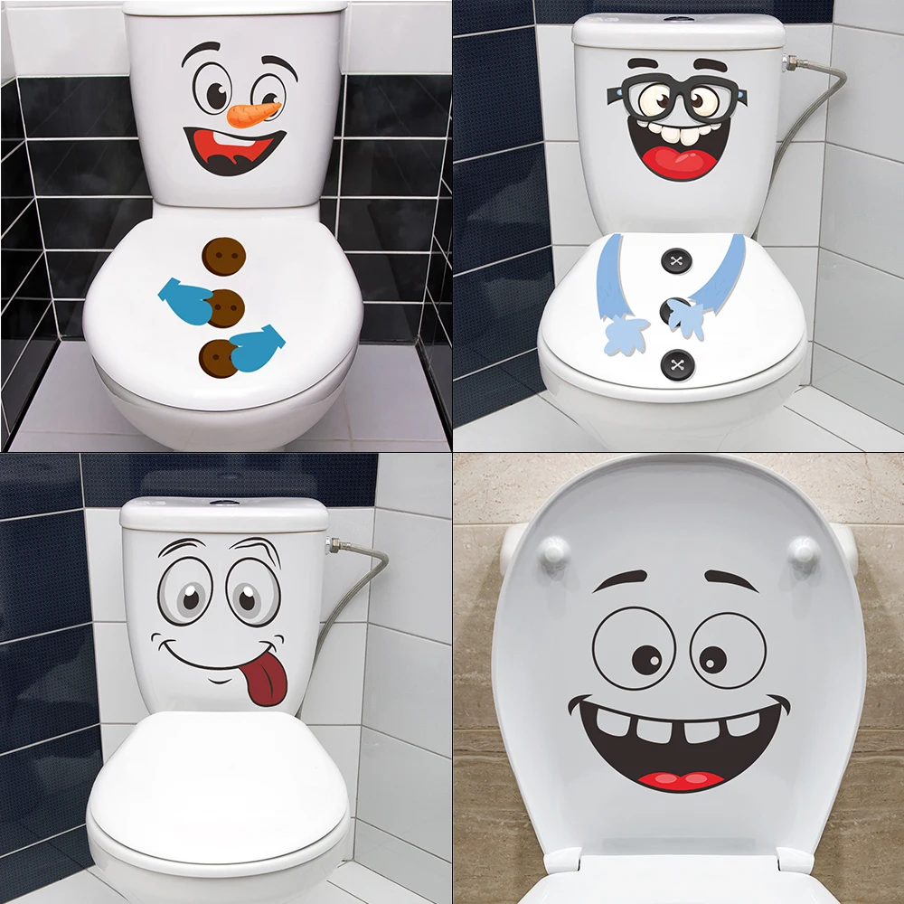 

T197# Creative Funny Cartoon Face Toilet Sticker Self Adhesive Wall Decals for WC Bathroom Fridge Toilet Lid Decals Waterproof