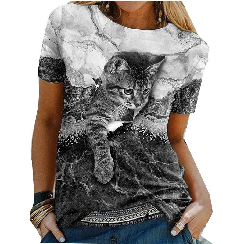 

Women's T-Shirts 3d Cute Cats Summer Fashion Print T-Shirts Womens Short Sleeves Harajuku Animal Girls Kawaii Top Animal T shirt