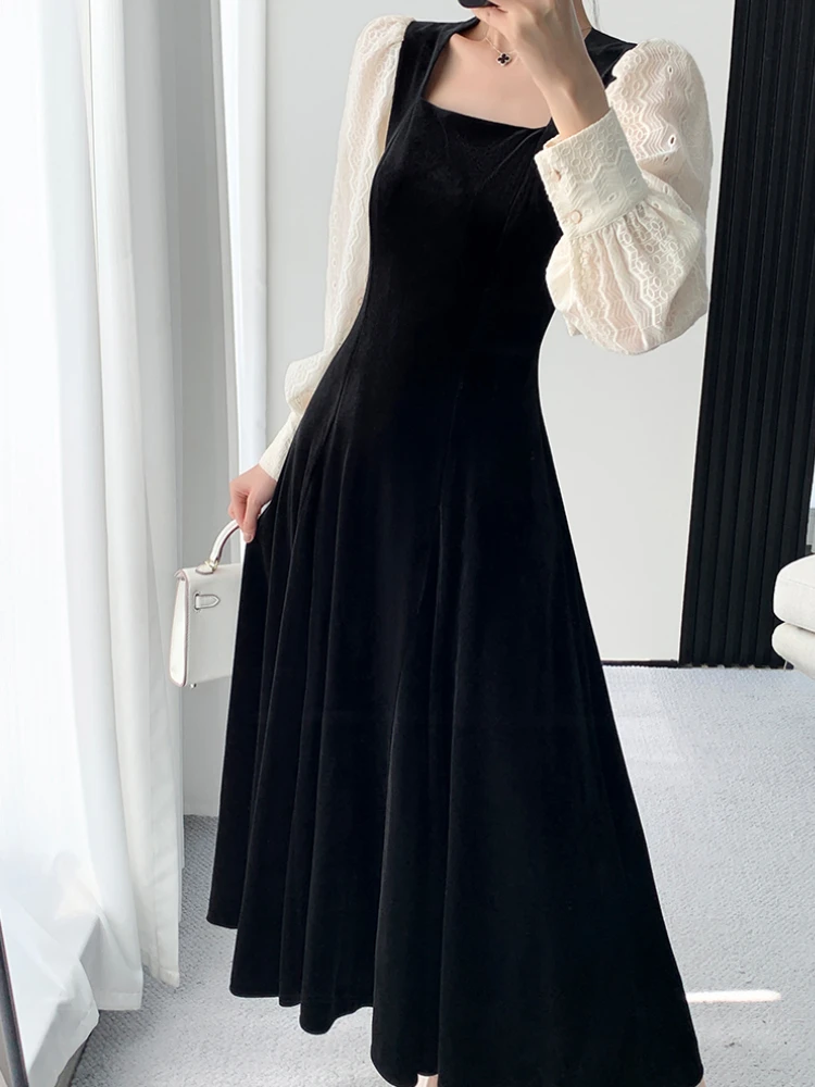 

Новинка, винтажное модное женское бархатное платье, тонкие однотонные корейские Повседневные Вечерние платья для выпускного вечера, женск...