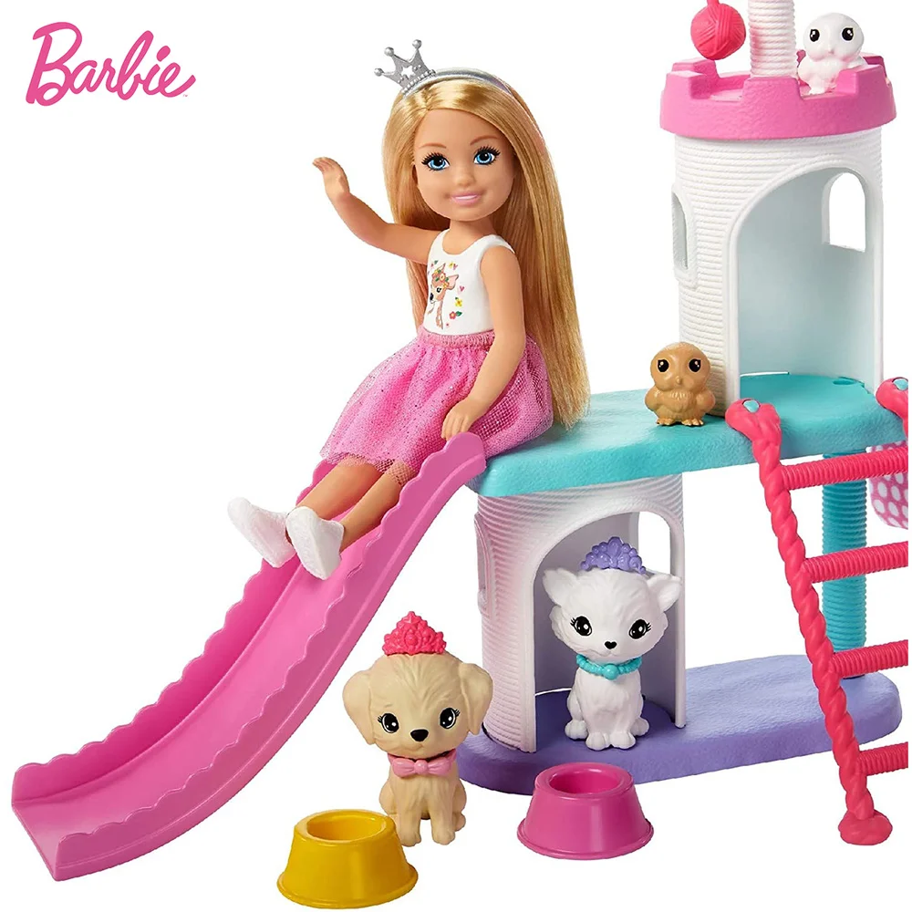 

Приключения Принцессы Барби Челси питомец замок игровой набор с блондинкой Челси кукла 4 питомца игрушки для детей подарок на день рождения...