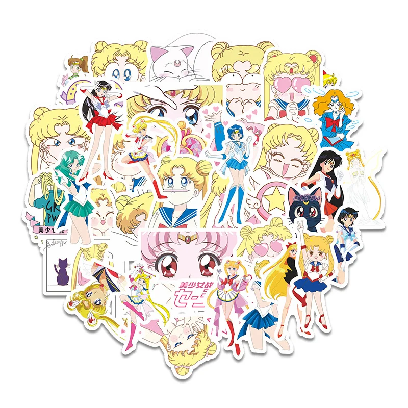 

40pcs Sailor Moon Anime Stickers Kawaii Girls DIY Luggage Water Bottle Phone Case Waterproof Cartoon Sticker for Kids Toys