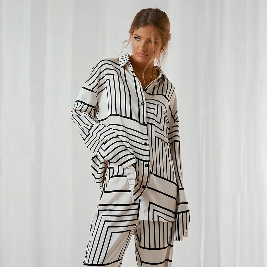 Elegant Printed Pajamas For Women Spring Summer Homewear Luxury Silk Satin Pyjamas Set Long Sleeve Loose design Nightwear