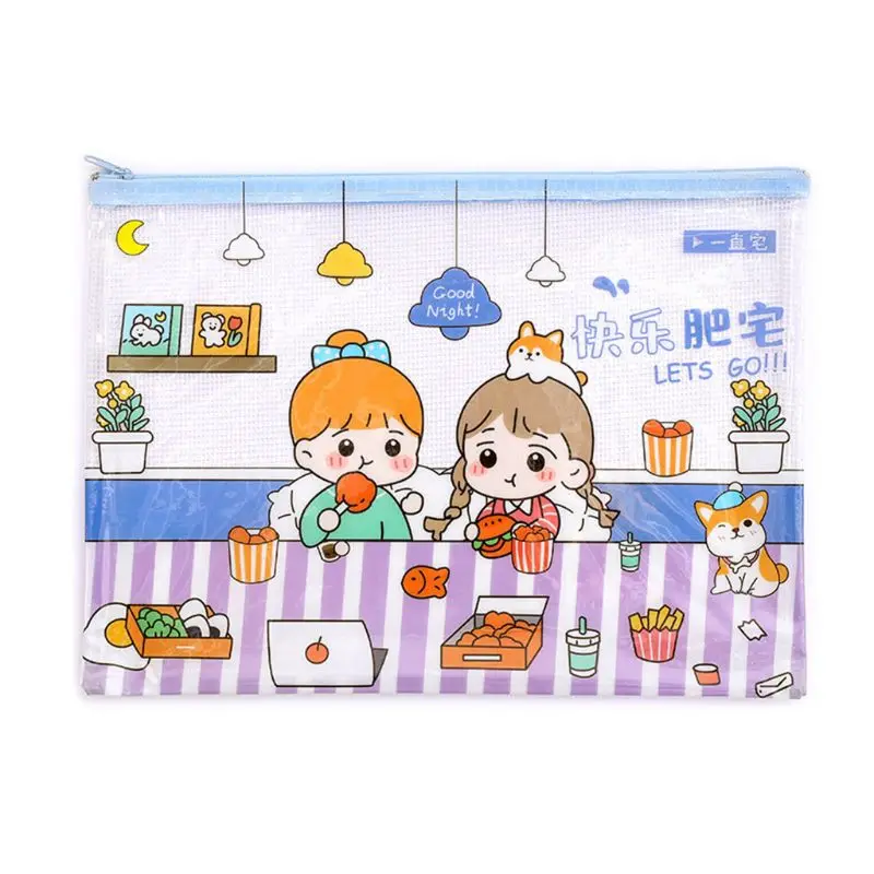 

A4 A5 Kawaii Cartoon Mesh Pen Pencil Bag Large Capacity Transparent File Holder Drop Shipping