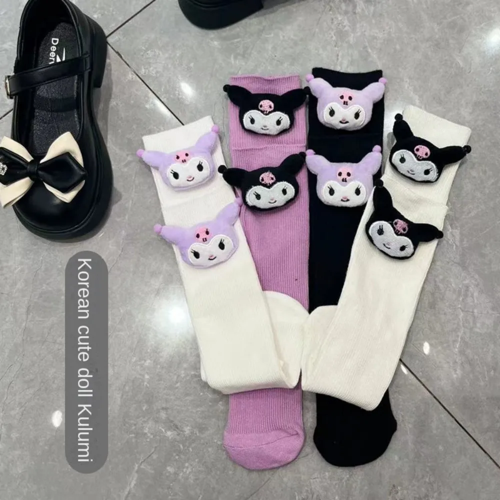 

Sanrios аниме Kawaii Kuromi носки для девочек весна-осень чистый хлопок трехмерные куклы чулки средней длины подарок на день рождения