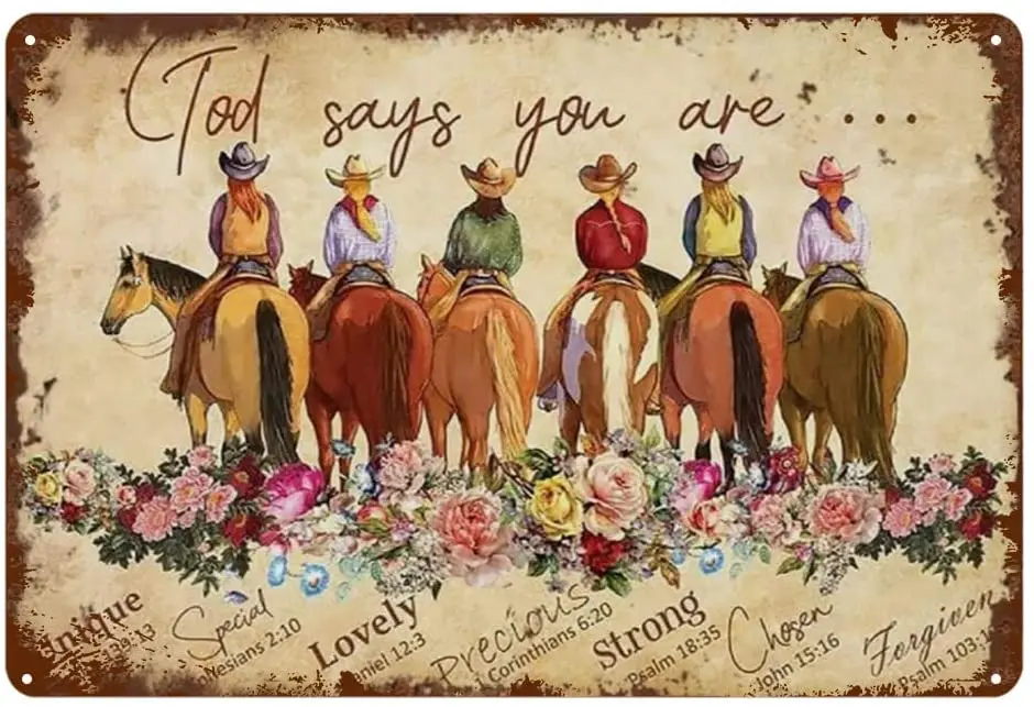 

Gexlly God Says You are Cowgirl Bible Verse Inspirational Vintage Tin Sign