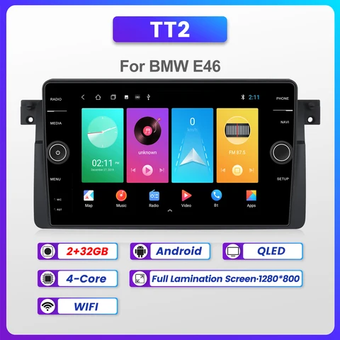 Автомагнитола QLED Android для BMW E46 M3 Coupe 318/320/325/330/335, Bluetooth, SWC, мультимедийная система, 2 Din, стерео Carplay