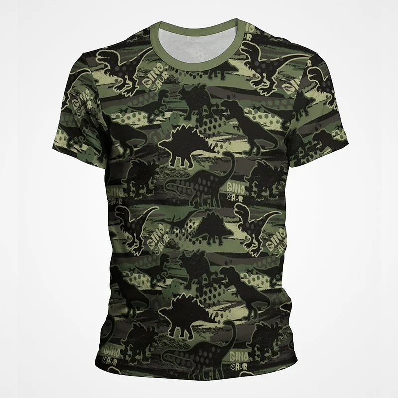 

Green Military Camouflage Dinosaur Shark T shirt Men Women Children Summer 3D Print Fashion Streetwear Tops Cartoon Cool Tee