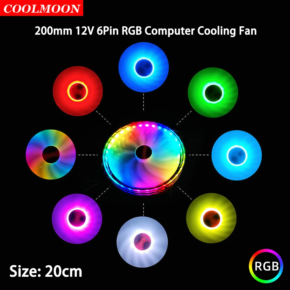 

Кулер Coolmoon CR200 RGB для чехла, 20 см, бесшумный охлаждающий вентилятор, кулер для ПК «сделай сам» с гидравлическим подшипником, 12 В, 6 контактов, 20*...