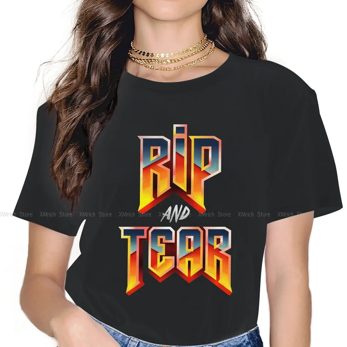 

Women Rip and Tear T Shirt Doom Slayer Game Cotton Tops Novelty Short Sleeve Crewneck Tee Shirt Printed T-Shirt