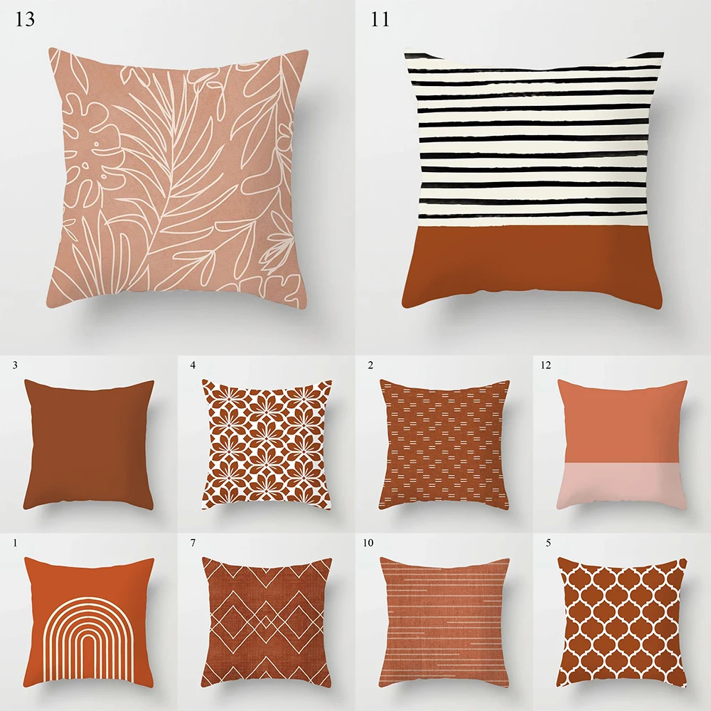 

Brown series minimalist striped plaid printed pattern cushion cover for home living room sofa decoration pillowcase 45 * 45cm
