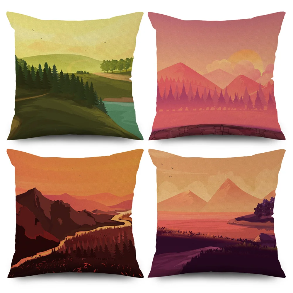 

Красивый чехол с рисунком природных пейзажей для дома, дивана, автомобиля, офиса, декоративная наволочка