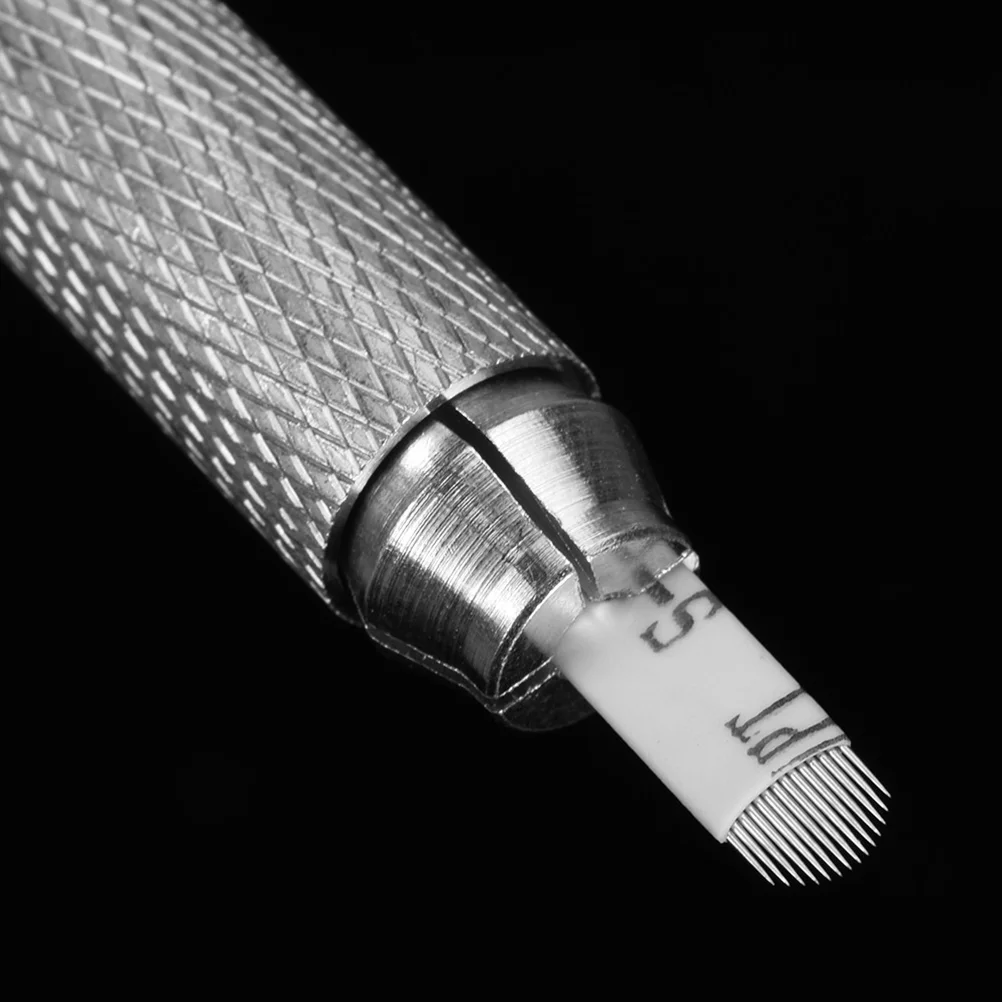 50 шт. лезвия U-образной формы 14 игл для бровей макияжа ручка микроблейдинга (белая)