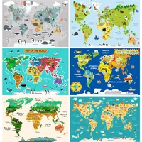 vinyl photography backdrops props physical map of the world kids world map with animals and objects studio background 22625 11