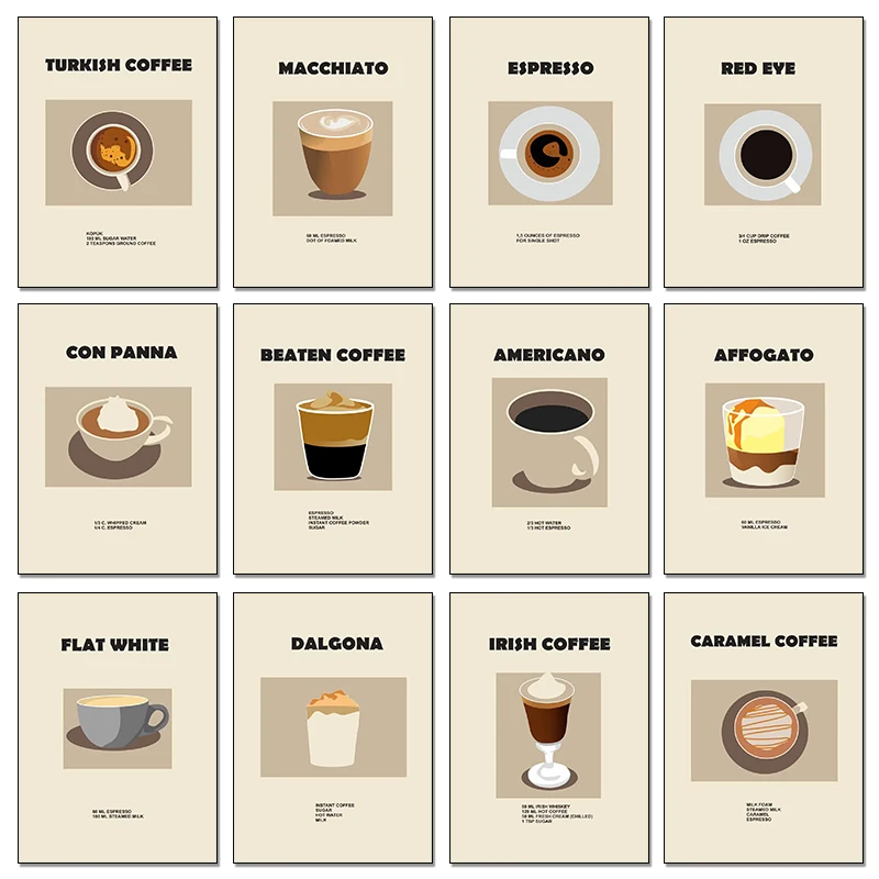 Современный абстрактный мультяшный постер с кофе и принтом Affogato Dalgona Latte Kabikino