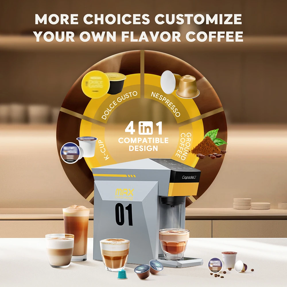 Фото Капсульная кофемашина Capadeli 4 в 1, подходит для капсульных капсул Dolce Gusto Nespresso, молотый кофе, чашка K, кофеварка 19 бар №3