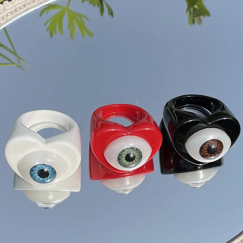 

Evil Gothic Punk Colorful Love Heart Eye Resin Acrylic Rings For Women Funny Candy Color Lucky Eye Finger Ring Jewelry Gifts