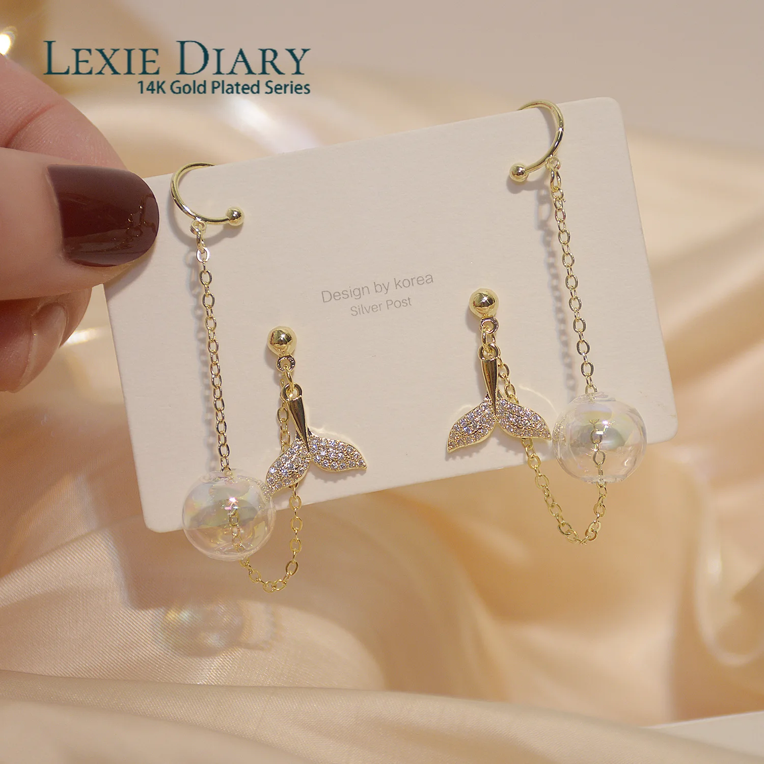 

Модные Роскошные серьги Lexie Diary с покрытием из настоящего золота 14 к, стеклянный шар рыбьего хвоста для фото, свадебный подарок