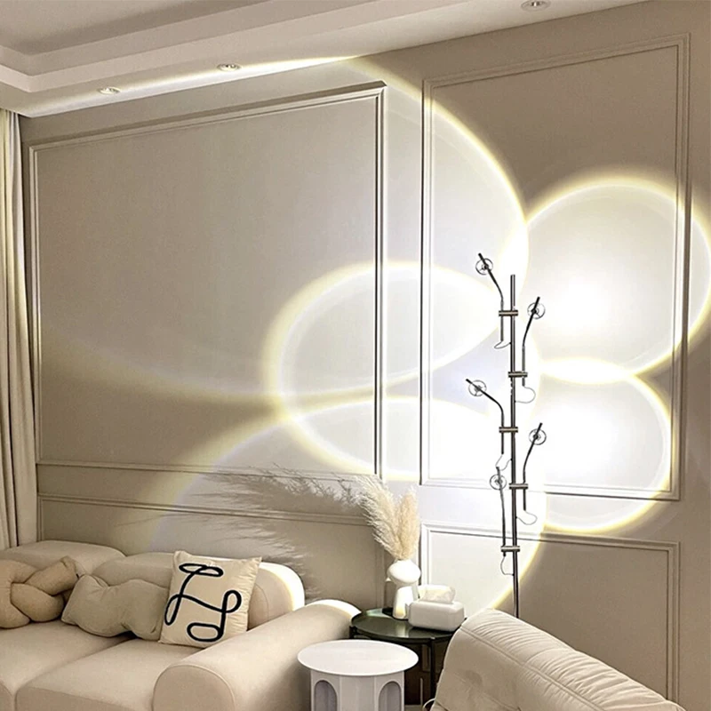 

Light and shadow Floor Lamp Study Living Room Creative LED Projection Lamp Silver Simple Bedroom Designer Art Vertical Fixtures