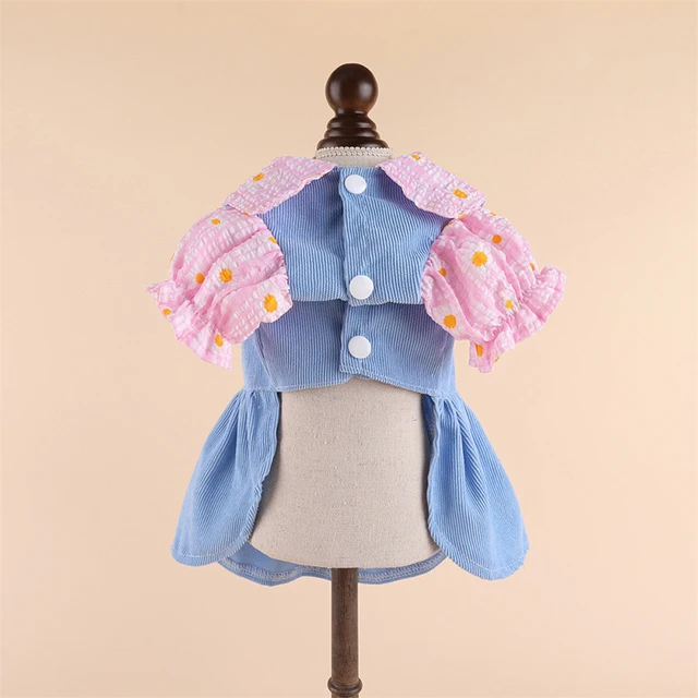 Pet Classic Embroidery Corduroy Dress Cat Dog Dress Pet Skirt Dog Dress With Towing Buckle Teddy Bears Coat Pet Clothes 3