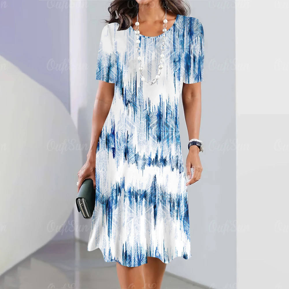 

Summer Women's Fashion Dress Round Neck Short Skirt Stripe Printed Short Sleeve Top Y2k Loose fitting Dress Women's Casual Dress