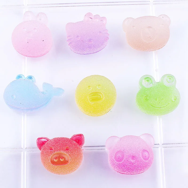 

100pcs Kawaii Imitation Gummy Resin Animal Flat Back Cabochon Frog Bear Panda Kitten Bunny Charm DIY Cell Phone Scrapbook Decor